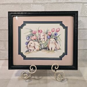 Bunny Lop Rabbit Spring Tulip Flowers Framed Matt Art Print Laurie Korsgaden